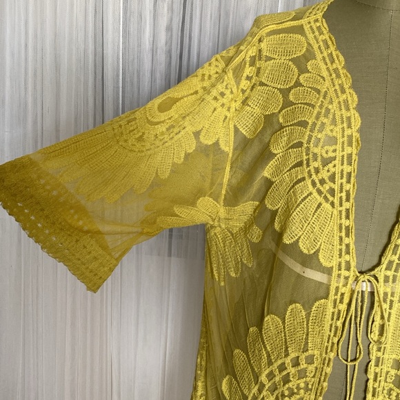 Klasiks yellow gold embroidery duster kimono! Boho, beach one size - Picture 3 of 16